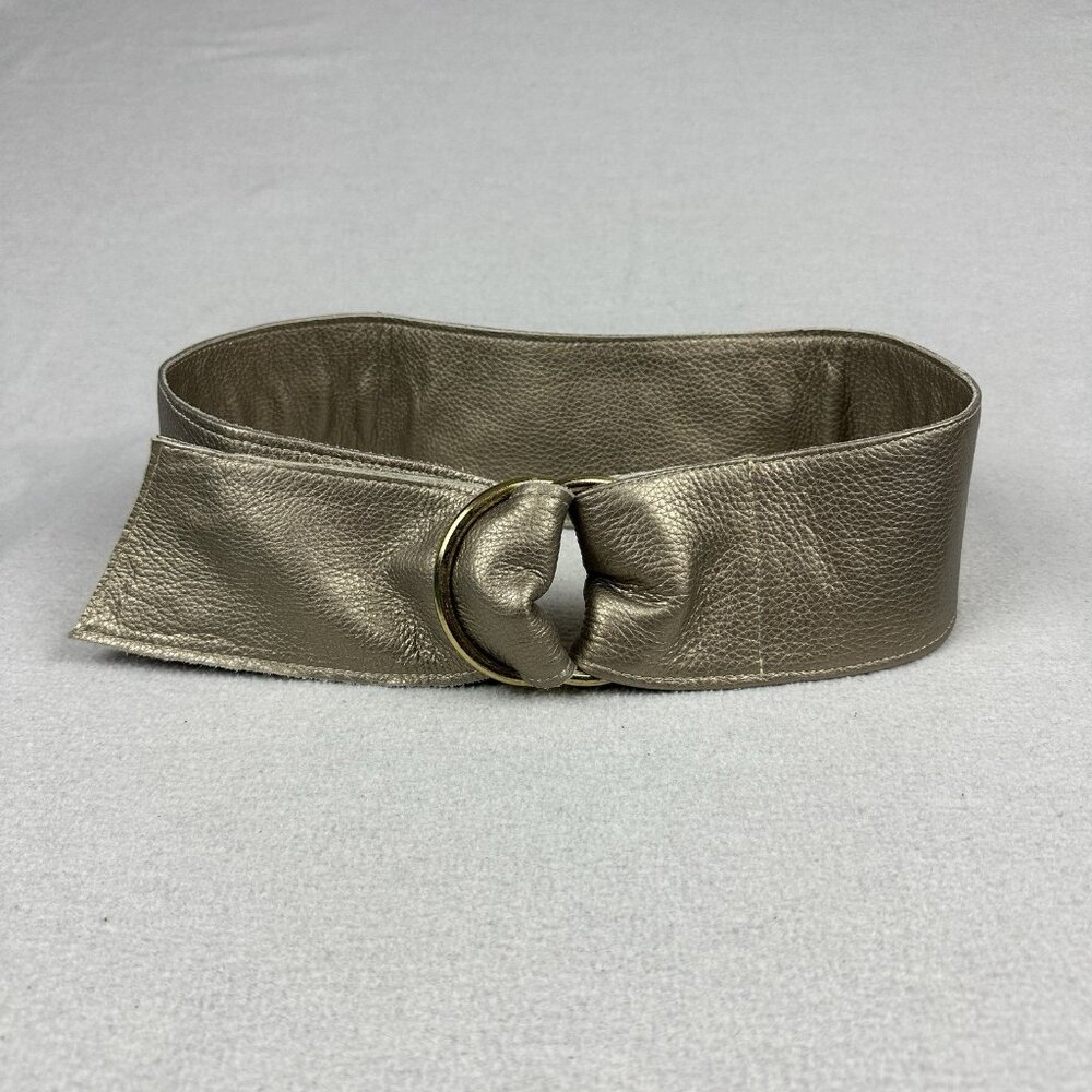 Jack Rabbit Champagne Gold Wide Leather Belt Double O Ring Buckle ~36” Waist